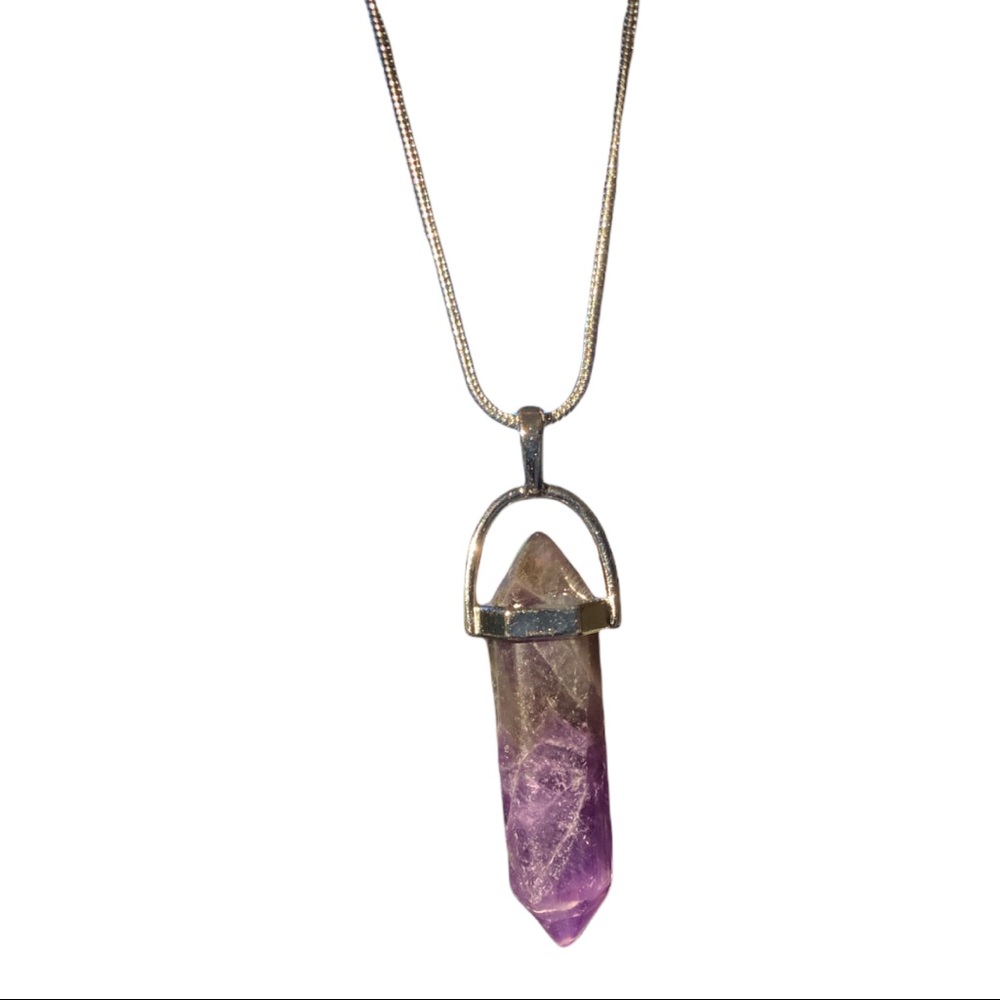 Necklace Hexagonal Amethyst Crystal Quartz Stone Pendulum Silver Lobster Clasp